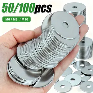 50/100 extra-large carbon steel galvanized flat washers, M6/M8/M10 mudguard washers, sturdy and durable, prevent fasteners from loosening, suitable for industrial, DIY, and home repair applications.