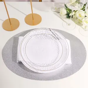 6-Pack Placemats 12"x18" Oval Glitter Design Silver Sparkle - Non-Slip Dining Table Mats