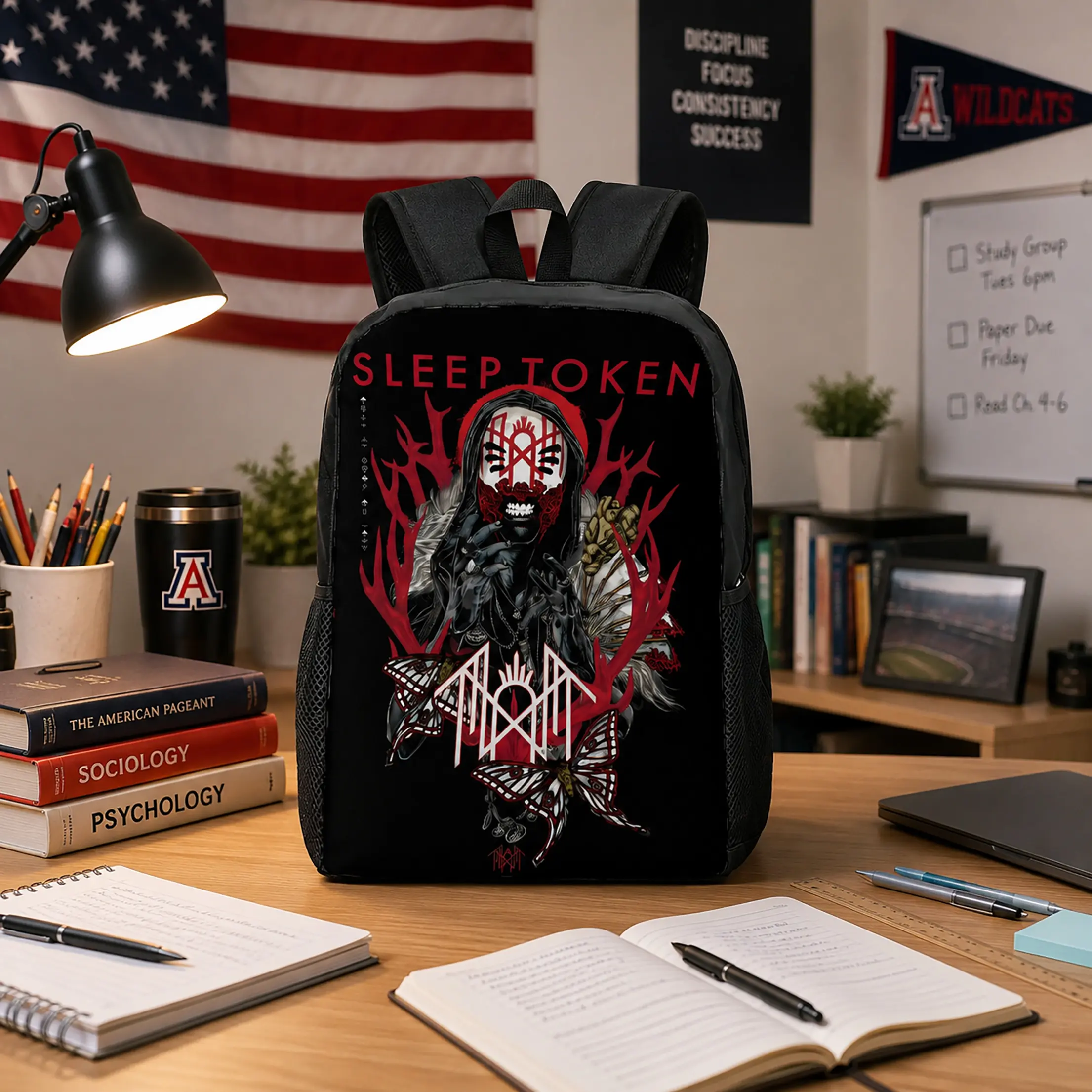 Sleep Token Backpack Set 3Pcs Polyester School Bag Lunch Bag Pencil Case Gothic Band Graphic School Travel Gift For Boys Girls Teens Students