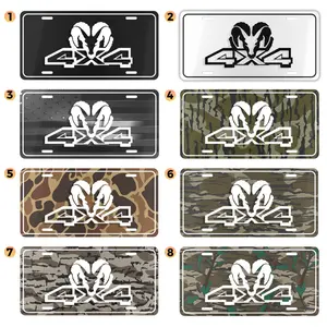 4x4 License Plate with Ram Head Logo, Off Road Truck Vanity Plate, 12x6 Aluminum Tag for Pickup Trucks