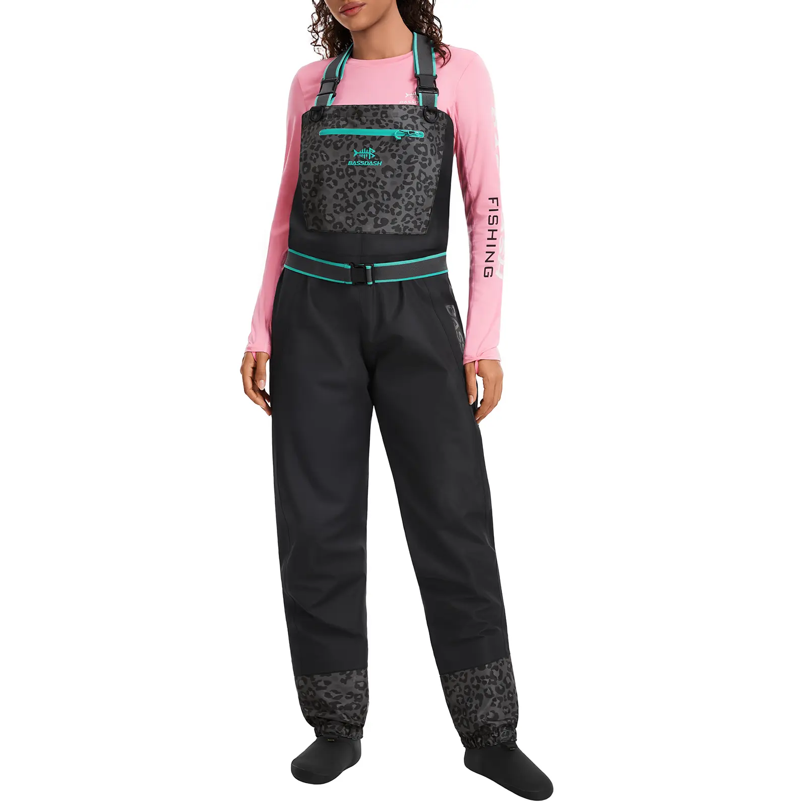 BASSDASH Women’s Breathable Waders Leopard Waterproof Fly Fishing Chest Fishing Wader Lightweight Stocking Foot FW15