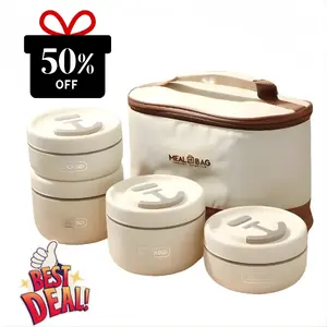 Eco-Friendly 4-Tier Stainless Steel Lunch Box with Carry Bag – Compact Stackable Food Storage Containers, Leak-Resistant Metal Bento Set for Office & School