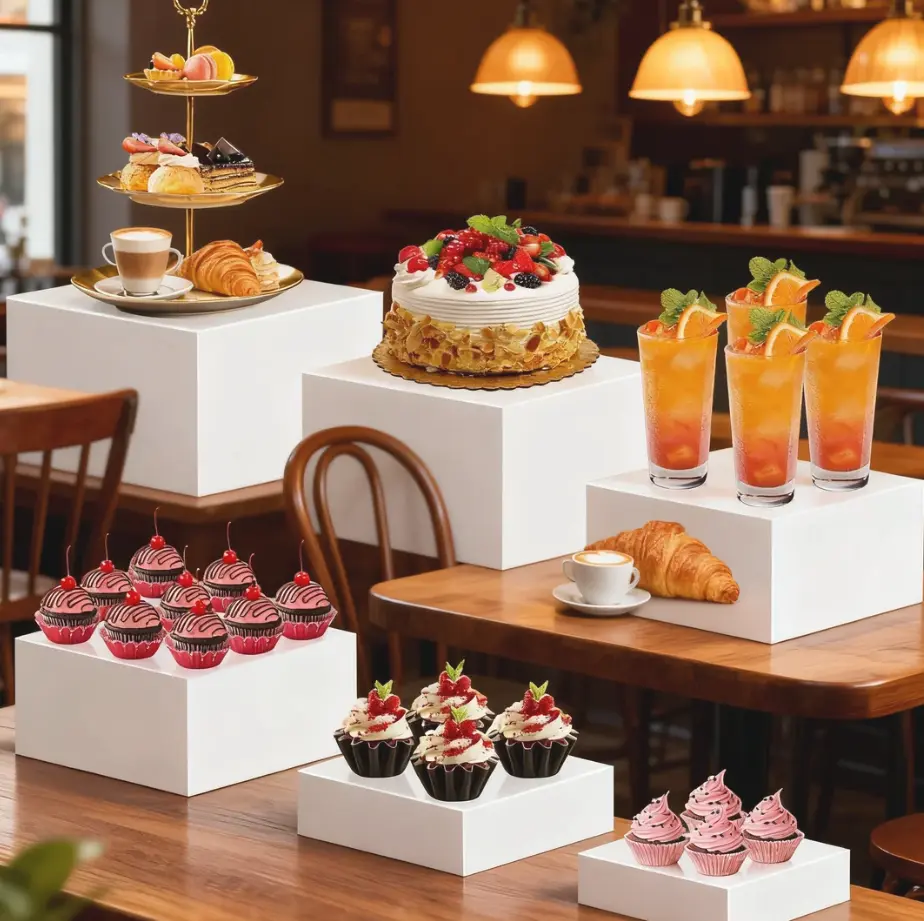 6PCS Acrylic Cube Decor Buffet Risers - Nesting Display Stands with Hollow Bottoms for Cupcake Buffet Tables, Catering Desserts