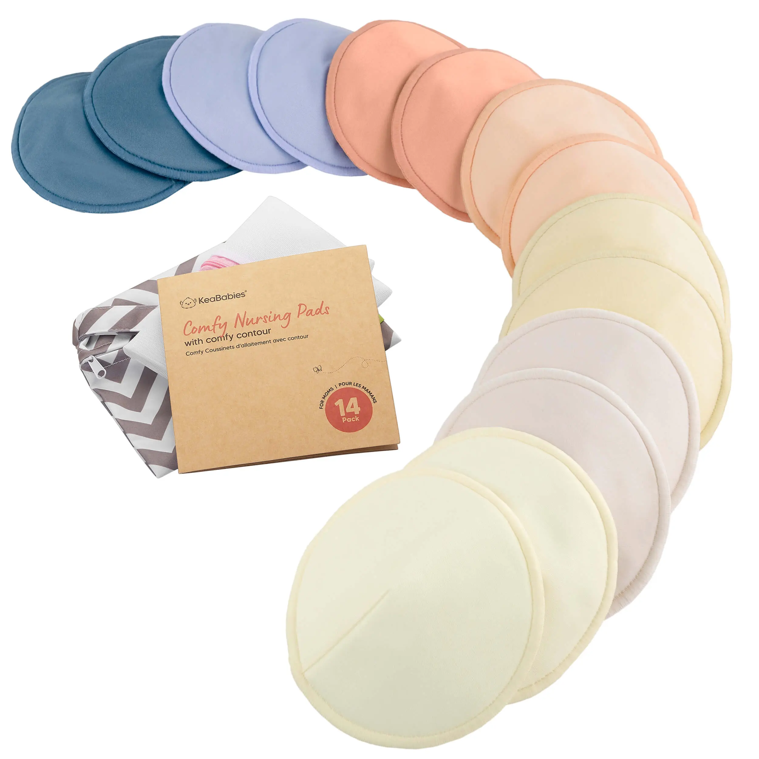 Organic Nursing Pads - 14 Washable Breast Pads for Breastfeeding, Wash Bag, Viscose Derived from Bamboo Reusable Nipple Covers for Breastfeeding Essentials, Soft & Absorbent (Sweetheart)