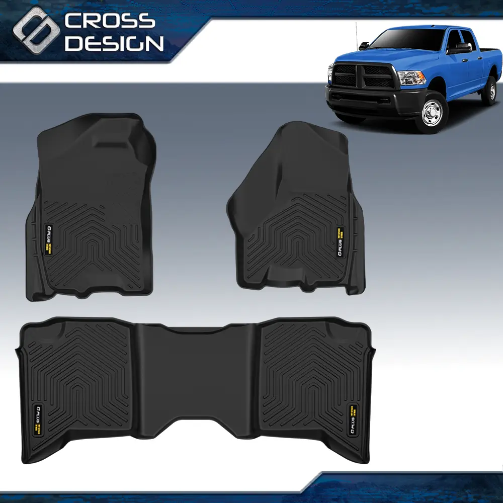 CROSSDESIGN TPE Waterproof Slip-Proof Truck Floor Mats - 1st & 2nd Row Car Interior Accessory for 2013-2018 Dodge Ram 1500/2500/3500 Crew Cab, 2019-2023 Ram 1500 Classic Crew Cab (Excludes Body Models)