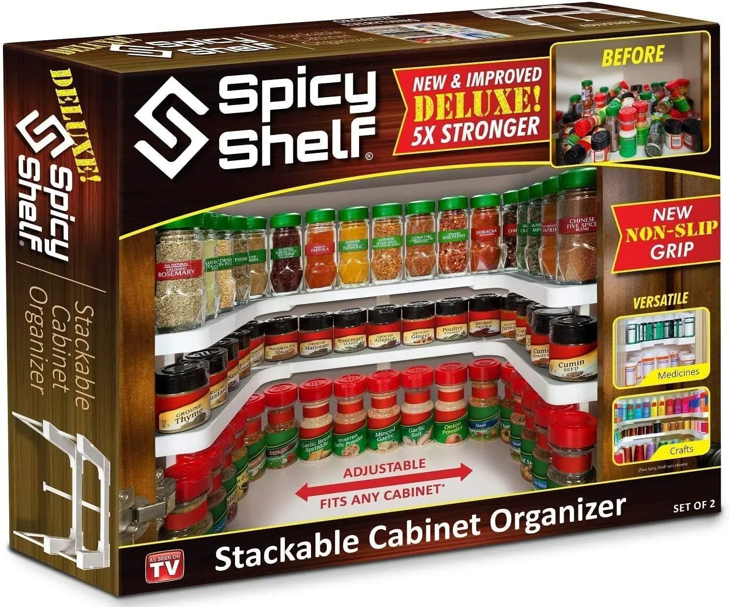 Spicy Shelf Deluxe - Expandable 2 Tiered Spice Rack Organizer for Cabinet & Pantry - Kitchen Seasoning Organizer - Slide Rubber Features