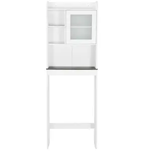 Segawe Adjustable Shelves Over-The-Toilet Storage Cabinet with Glass Door, Bathroom Organizer for Linens, Toiletries, and Bath Essentials, White
