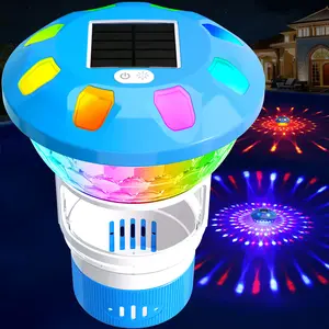 2026 Upgrade Solar Chlorine Floater,Chlorine Floater with Colorful Lights,Buttons Control Floating Chlorine Dispenser for Pool,Adjustable Pool Chlorine Floater,Large Chlorine Pool Floater,Blue outdoorfun garden decor inflatable accessories