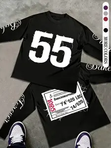 Unisex Long Sleeve T-Shirt, Casual Fashion Comfortable Loose Fit, Letter Print Design, All Seasons Wear, Stylish and Versatile