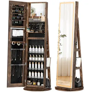 Standing Rotable Mirror Cabinet, full-length mirror, adjustable lighting make up mirror, armoire, space-saving, large storage space, perfect gift idea White Decor