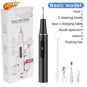 Home Oral Ultrasonic Scaler Teeth Cleaner Kit, IPX6 Water-Resistant USB-Rechargeable Tartar Removal Tool with 5 Adjustable Modes, Automatic Shut-Off, for Daily Cleansing