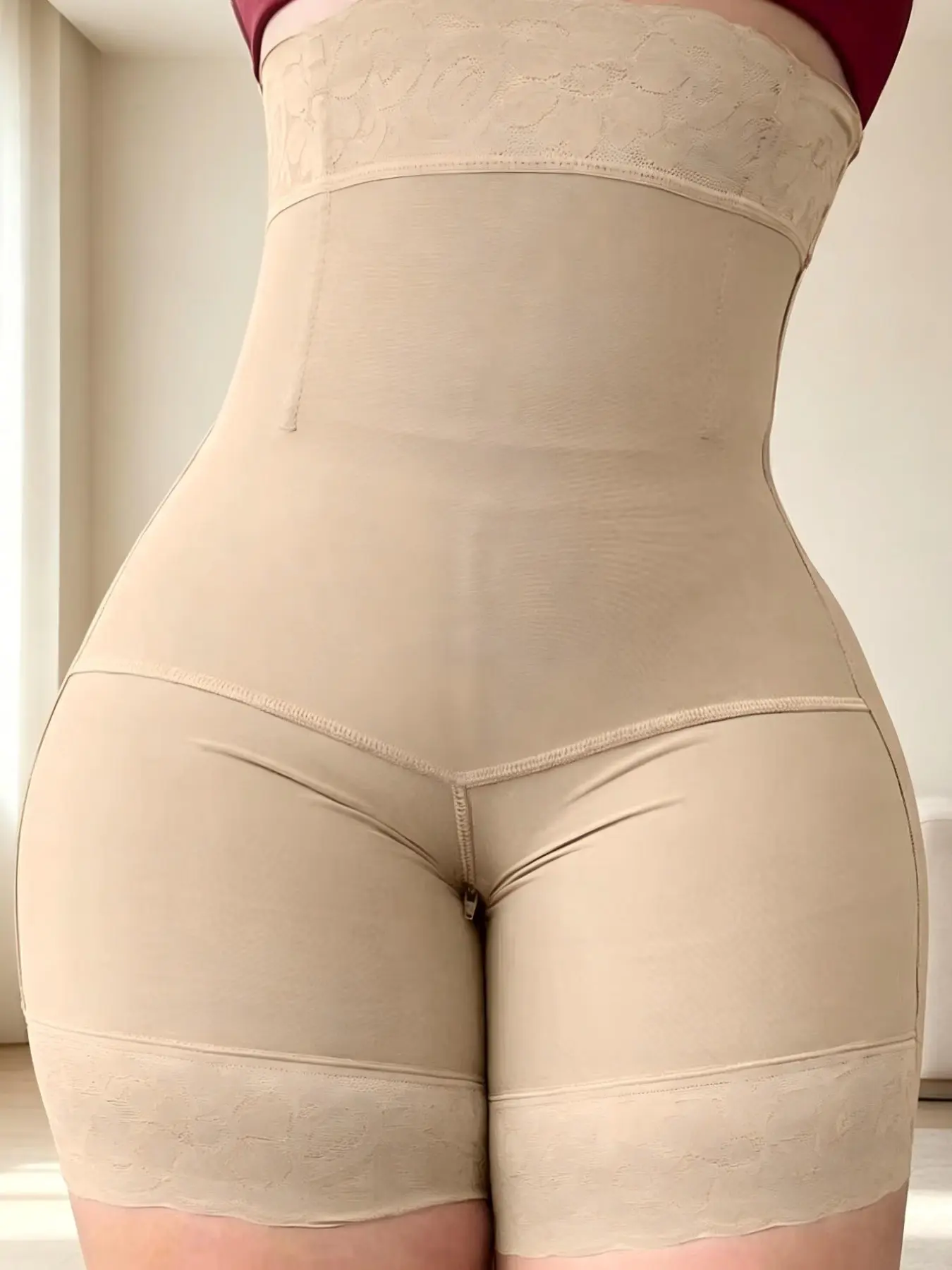 Colombian Faja High Waist Shapewear Pants, Sin Costuras Lace Waistband Pants , Strong Control Abdomen Levanta Glúteos, Free Adjustable Shoulder Strap Included, Hip Pads，Tummy Control Pants,Sexy Baddie