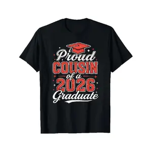 Men's Short-Sleeve T-Shirt Top, S Class of 2026 Proud Cousin Graduation Apparel with Red & White Grad Print & Diploma Design, Fitted Cut, Comfortable Casual Round Neck for 2026 Graduate Party & Family Events, Unisex Cousin Gift for 2025 Summer
