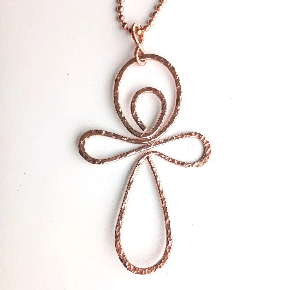 5.5" Copper Egyptian Ahnk Pendant Necklace Hand Hammered for Beautiful Texture and Styling with Copper Chain