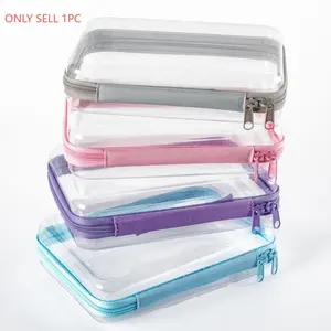 Clear Hard Plastic Zipper Storage Bags, 6 Sizes Transparent Travel Makeup Pencil Snack Organizer Pouches, Cosmetic Storage Bag, Reusable Clear Plastic