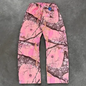 Y2K Trendy Sweatpants Pink Camo Print Loose Unisex Straight-Leg Pants – Harajuku Streetwear Retro Camouflage