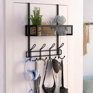 Over The Door Hooks Organizer, Multifunctional Wall Mounted Storage Rack with 12 Hooks & Mesh Basket, Hanging Shelf, Home Organizer for Bathroom, Bedroom, Kitchen, Office, Hotel, Dormitory, Home Decor, Interior Decoration Items