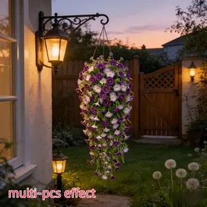 2-Pack Artificial Morning Glory, UV-Resistant Hanging Fern Vine, Indoor Outdoor Decor Artificial Flower Decorations, Perfect for Holidays, Plastic Material, No Power Needed