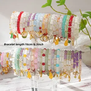 10/20/30pcs Fashion Floral Bamboo Charms Glass Bead Bracelet Set - Perfect for Men Women Casual Attire Birthdays Parties And Anniversaries