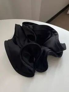 Satin Scrunchies Hair Ties for Women - Big Silk Satin Scrunchie Exra Large Jumbo Gaint Oversized Cute Scrunchy for Curl Thick Hair Fashionable Versatile High-End Elegant Simple Minimalist Solid Color Hair Tie Black Color Fashion Hair Accessories