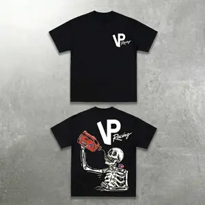 Black Cotton Men's T-Shirt 180g Pure Cotton Men's Sport Casual Skeleton Drinking Fuel Vp Racing Logo Design Summer And Autumn Wear For Car Enthusiasts And Racing Fans Gift Idea