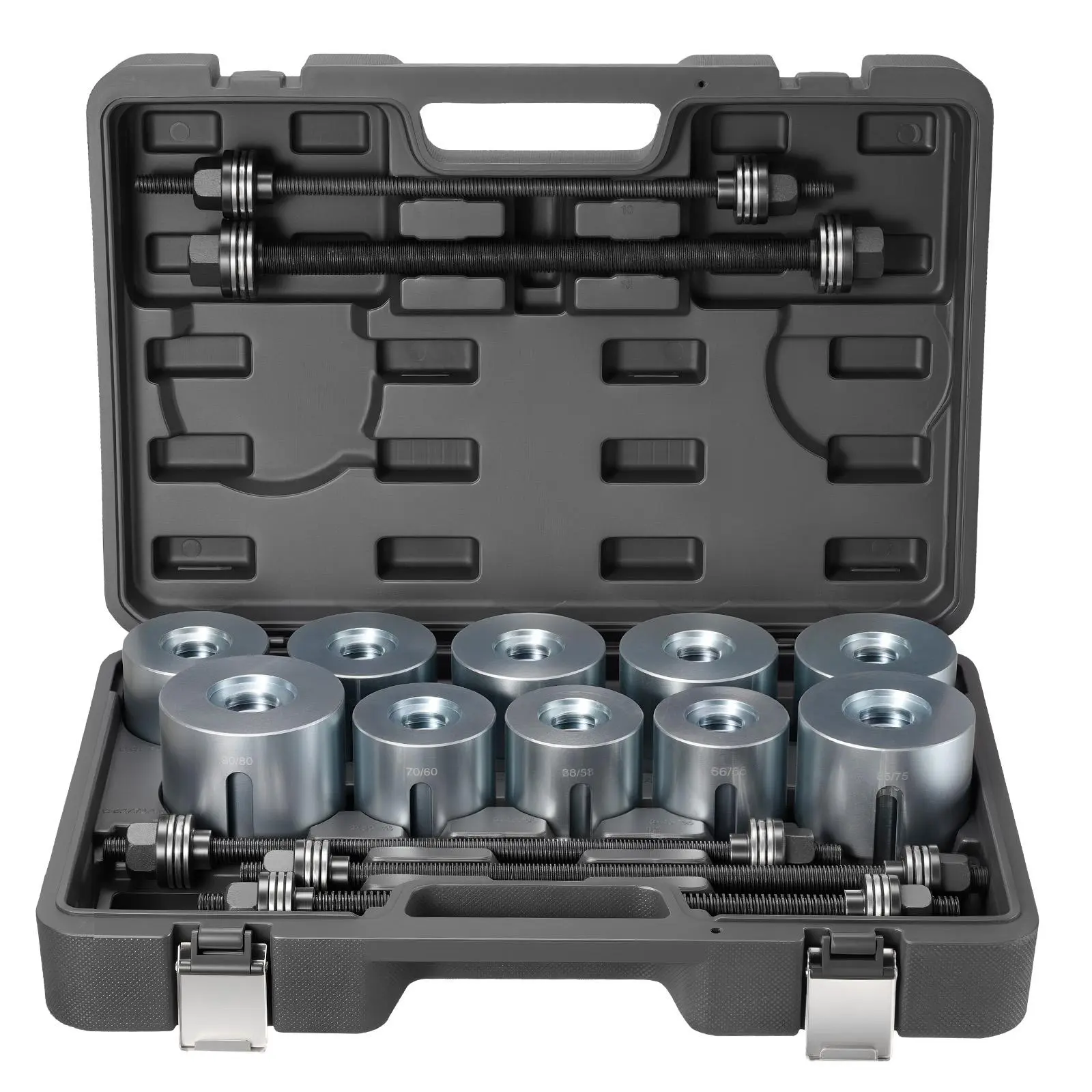 VEVOR 27-PCS Multi-Size Automotive Tool Set - Steel Bush Removal & Insertion Pull Press Sleeve, 22 Sizes Available, Plastic Service Tool Kit with Wrenches, Bearings, Drop-Crack-Impact Resistant Case, LCV/HGV Engine Compatible, Father's Day Gift, Car