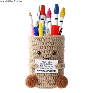 Hand-Crocheted "Positive Energy Potato" Pen Holder — Creative Woolen Stationery Ornament