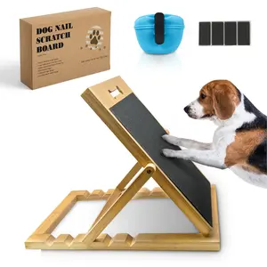 Solid Bamboo Dog Nail Scratch Board - 5 Adjustable Angles for Trimming & Filing - Includes Clip-On Silicone Treat Pouch for Training - Eco-Friendly & Durable Design