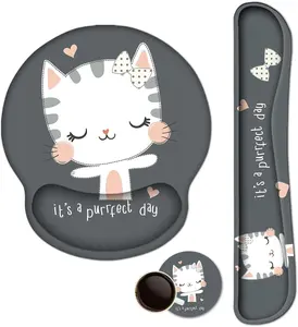 Keyboard Mouse Pad Wrist Rest, Gel Ergonomic Wrist Rest Support Mousepads,Non Slip Rubber Base Wrist Support with Memory Foam for Laptop Computer Home Office Work, Durable Comfortable,Cute Cat iVeze
