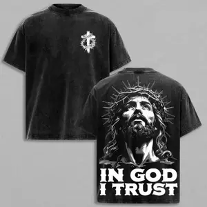"IN GOD I TRUST" Jesus Crown of Thorns God Apparel Tee Washed, Easter T-Shirt, Jesus T-Shirt, Easter Streetwear, Christian Apparel Graphic Tees, Gym Pump Cover ,  Church Outfit