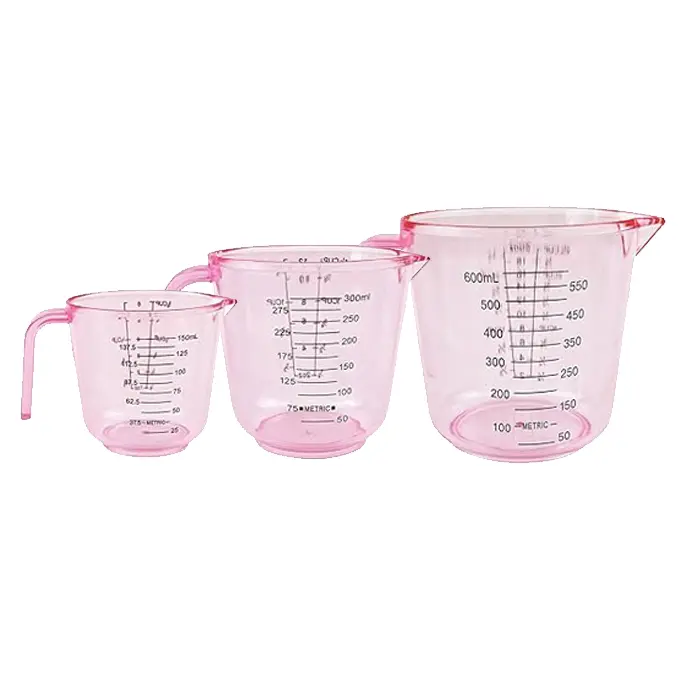 Transparent BPA-Free Nestable Measuring Cups Set (3-Piece: 150ml, 300ml, 600ml Pink Measuring Glass), Triangle Spout, Dual ML/OZ Scales, Durable Ergonomic Design, Portable No-Battery Kitchen Utensils for Home Baking, Cooking
