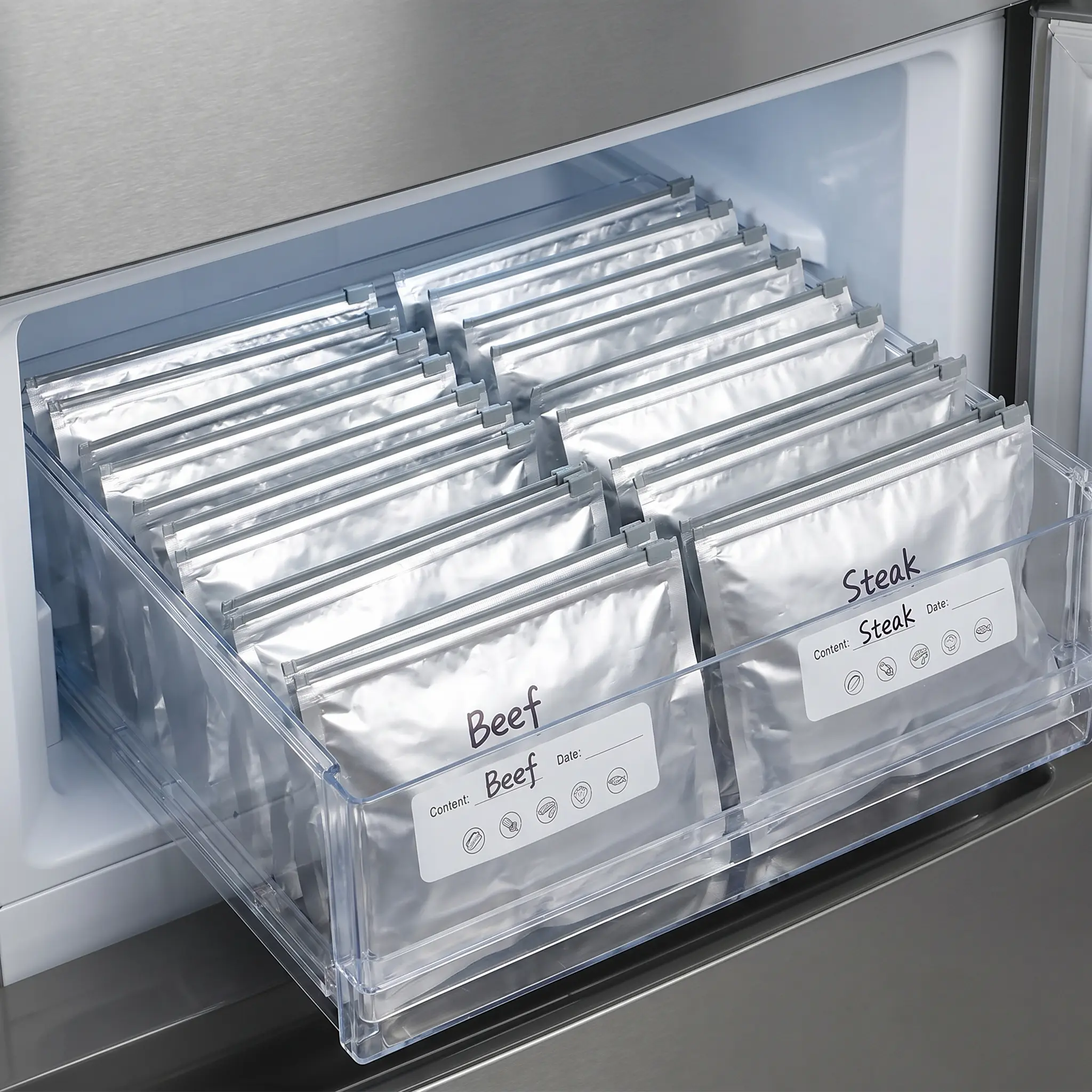 Heavy-Duty Thick Plastic Reusable Airtight Freezer Slider Bags Set, 3 Sizes for Meat, Fruit Storage Containers, Fridge Storage & Preservation