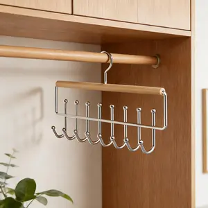 Wooden Hanging Organizer with Hooks - 1-Pack Hat & Underwear Storage Rack, Vest Hanger for Home, Dormitory, Clothing Store, Balcony Drying Rack