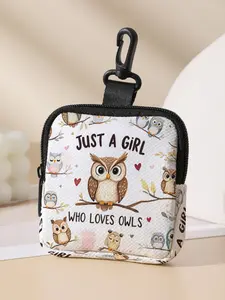 Owl Pattern Coin Wallet, Multi-Functional Storage Bag, Durable Polyester, Digital Print, Key Card Holder, Ideal Gift, Casual Style, All Seasons