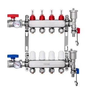 【SummerFinds】VEVOR 4-Branch Radiant Heat Manifold,  1/2" PEX Tubing Manifold, Stainless Steel PEX Manifold for Hydronic Radiant Floor Heating, Radiant Heat PEX Manifold Kit with 1/2" Adapters Included