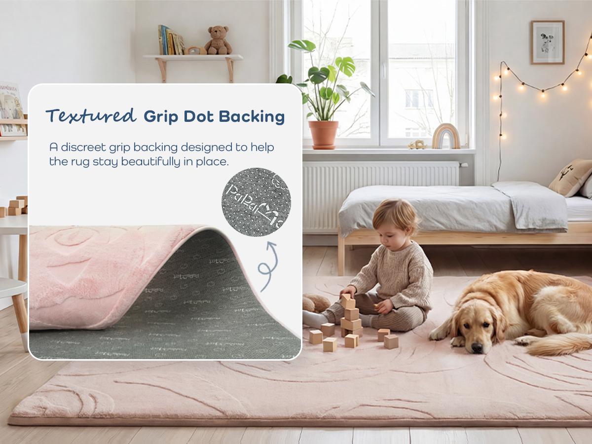 PaPaMat 1.3" Thick Plush Area Rug, Extra Large Soft Floral Non-Slip Baby Play Mat, Faux Fur Rose Jacquard Shag Carpet for Living Room & Bedroom