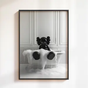 Black Kaws's Figure In Tub, Kaw'ss Poster Print, Hypebeast Figure Poster, KAW'SS Poster No Framed, Bathroom Art Print, Kaw'ss Picture, Gifts Poster