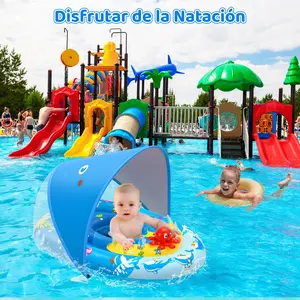 Moosia Safe Baby Pool Float with Canopy UPF50+ Sun Protection, Inflatable Infants Pool Float with Cute Animal Toys for Babies 6-36 Months, Infant Swimming Float with Adjustable Safety Seat, Baby Water Toys, Summer Gifts for Boys Girls