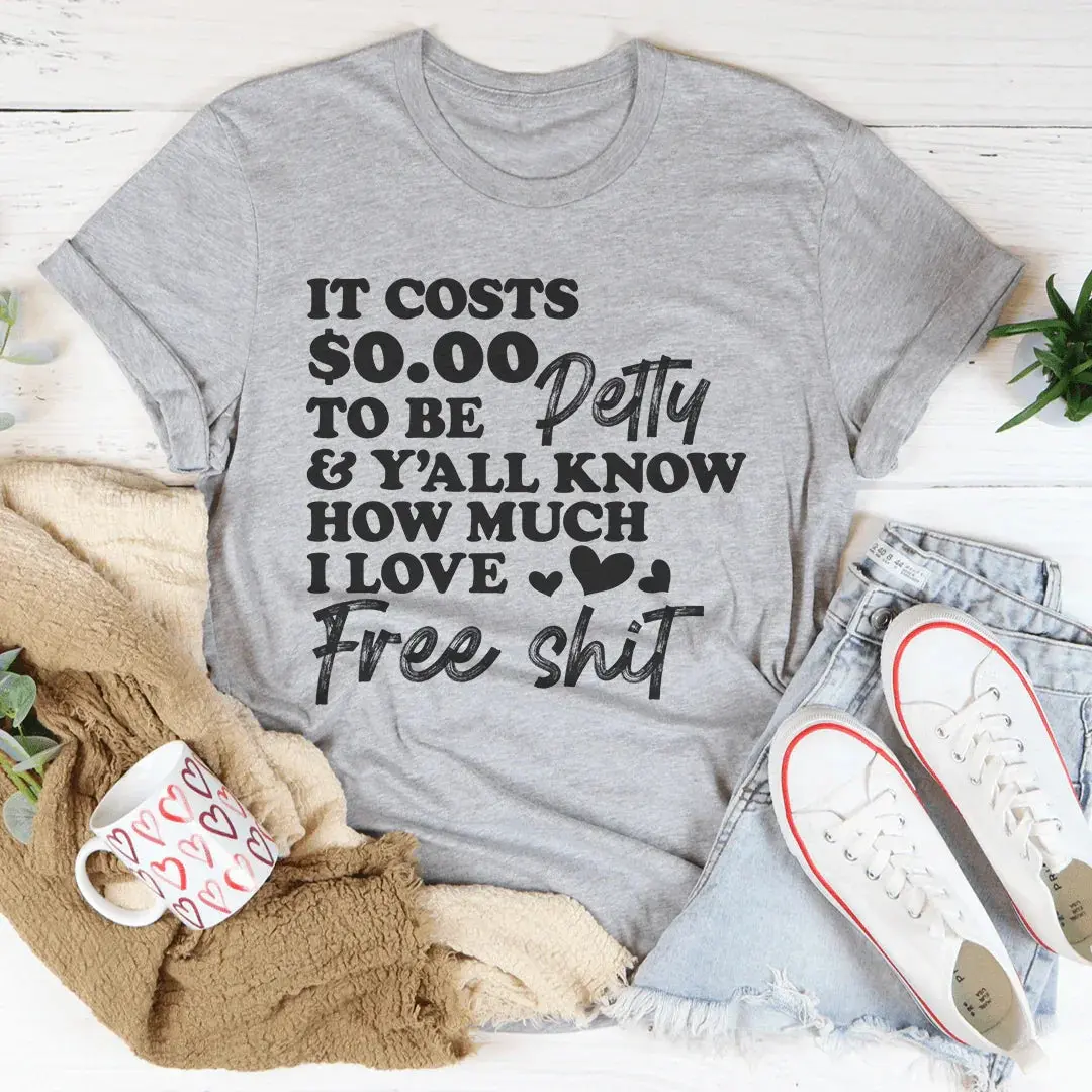 Women's 'Petty' Graphic Print Cotton Tee - Casual Short Sleeve Round Neck, Lightweight, Sassy Statement Top with Flattering Fit for Pairing with Cardigans, Jeans, Everyday Wear, Soft Cotton