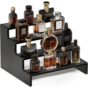 Wooden Cologne Organizer for Men, 4 Tier Perfume Organizer, Mens Cologne Stand Holder Storage, Display Riser Shelf Rack for Fragrances Candles Cosmetics Cupcake Figure Spice -Black