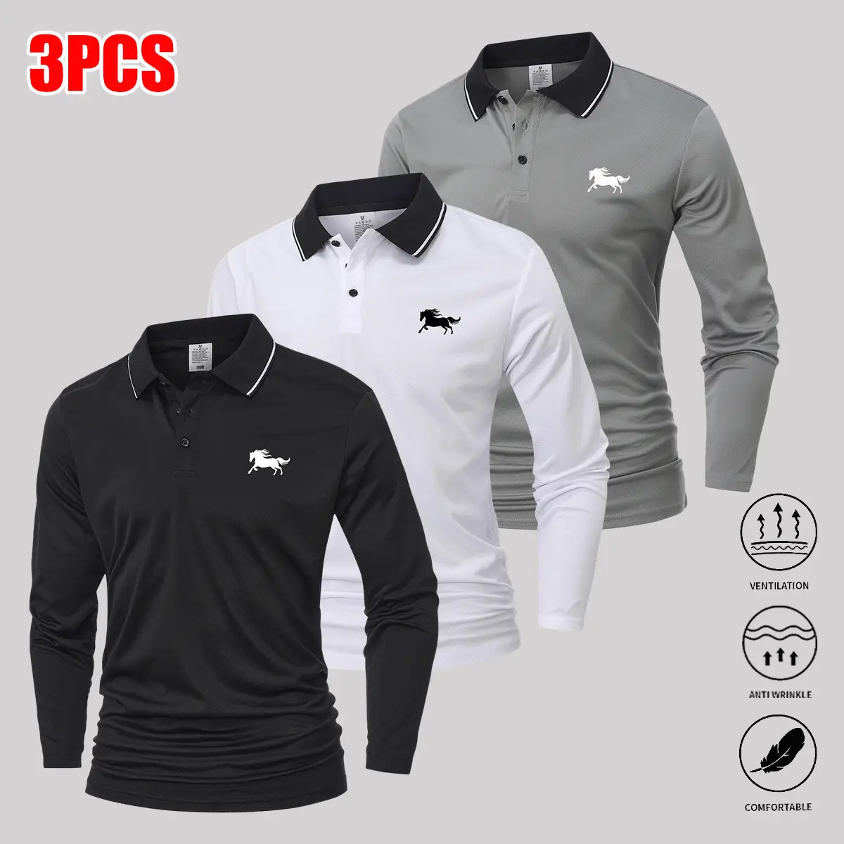 JOGWAVE men’s polo shirt set, casual men’s polo shirts in solid colors with button details, featuring a basic design that is versatile, suitable for bowling/golf sports, an ideal choice for everyday wear and summer business attire.Summer’s best choice, Fa