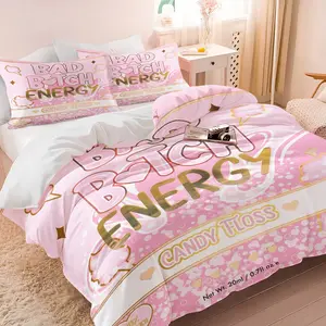 2/3Pcs Pink Bad B Energy Duvet Cover Set No Filler, Candy Floss Print Comforter Cover Bedding Set, Cute Bold Sassy Bedding Set for Teen Girls Bedroom, Aesthetic Girly Home Decor