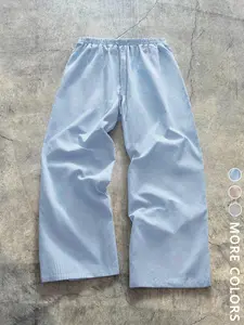 Unisex Blue & White Striped Wide Leg Pants, Casual Elastic Waist Trousers, Summer Beach Streetwear, Loose Fit Comfort Bottoms For Gen Z, Minimalist Lovers, Streetwear Enthusiasts & Student Fashionistas