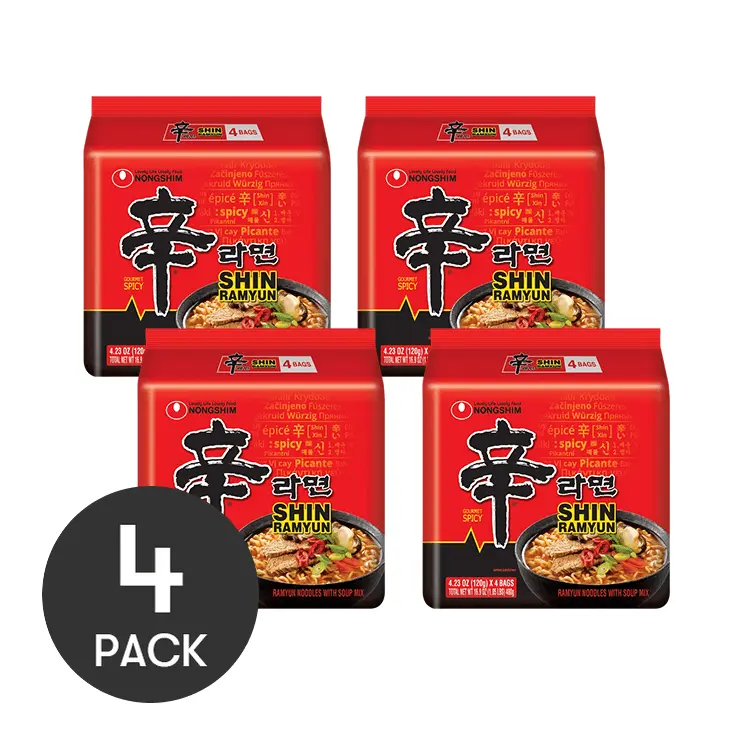 Nongshim Shin Ramyun Korean Instant Noodles - Classic Spicy Flavor, 4-Pack Value Bundle (480g x 4)