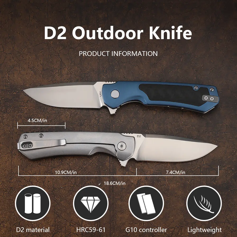 D2 Steel Folding Pocket Knife with Aluminum Handle, Tactical Flipper for EDC, Camping and Hunting (Model 714), D2 Steel Folded Knives