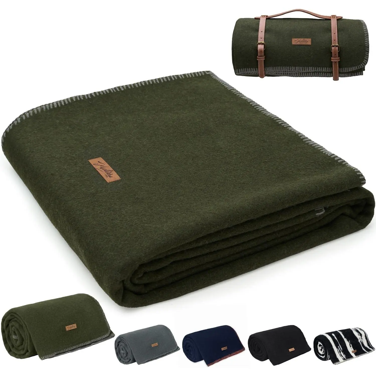 100% Wool Material Military Throw Blanket, 600GSM Heavy Thick Large Portable Self-Cleaning Camping Gear, 62"x86" Washable Outdoor Survival Accessory with Strap