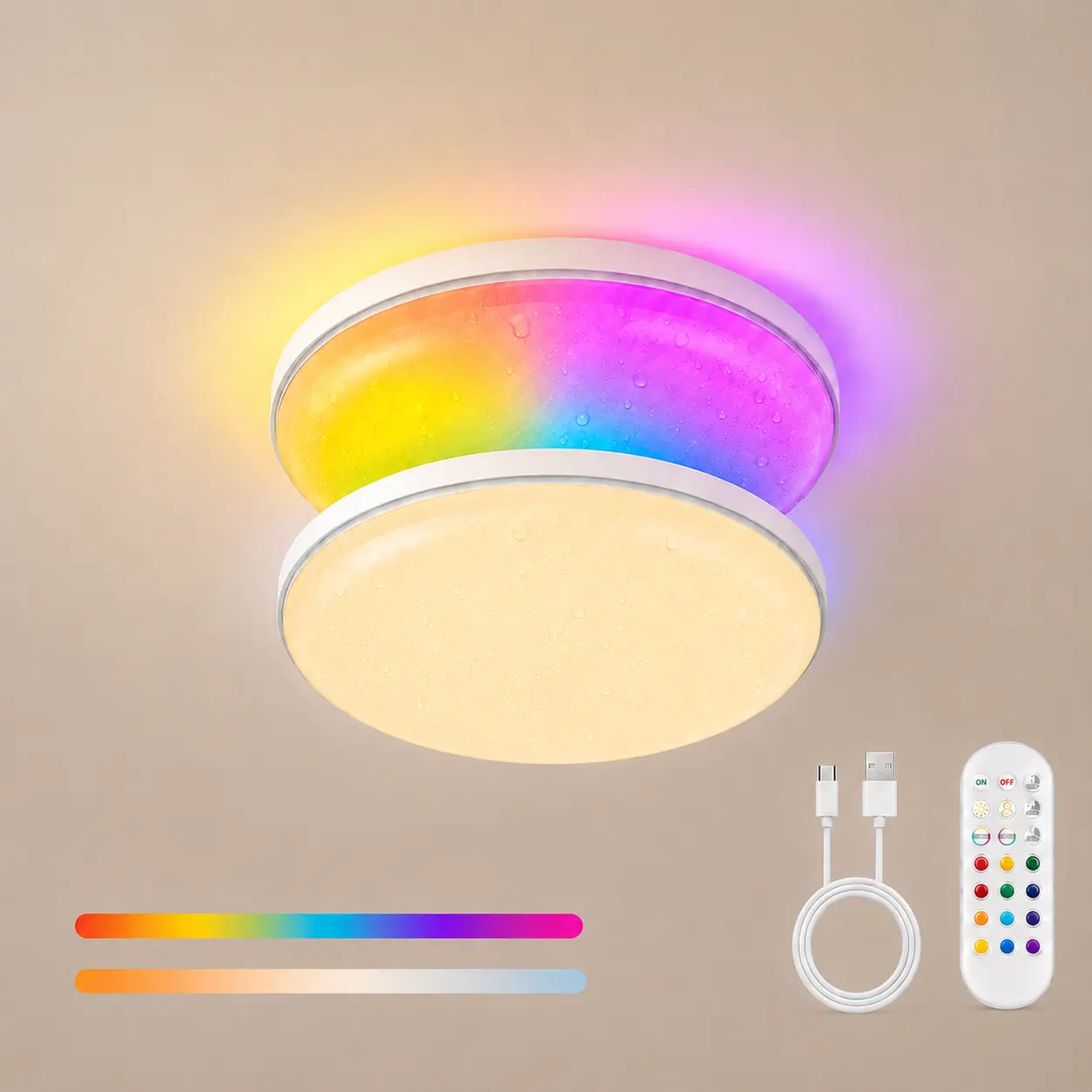 Givryes 2-Pack Magnetic RGB Ceiling Lights, Rechargeable Wireless Battery-Operated LED Ceiling Lights with Remote Control, IP66 Waterproof for Shower, Bathroom, Closet, Pantry, Hallway, Porch, Garage, Home Lighting, Interior Led Lights