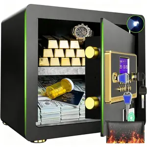 ACTIGER Smart Home Security Money Safe Box - Key-actuated Pull Digital Keypad & Smart Alarm System, Adjustable Removable Shelf, Built-in LED Light, Heavy Duty Anti-Theft Design for Gold, Jewelry, Documents