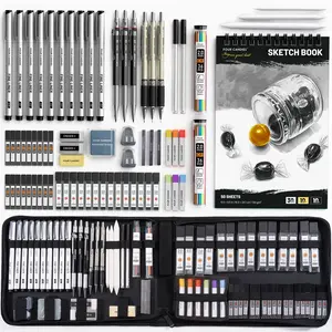 Four Candies 73/52PCS Advanced Art Supplies Drawing Kit with Fineliner Pens, Mechanical Pencils, 3-Color Sketchbook, Charcoal Sticks,Pastels for Sketching Drawing Comics Gifts for Professionals Artists