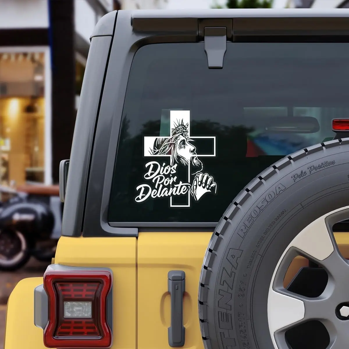 5-Layer Premium Vinyl Universal Car Sticker - Water Resistant, Long Wearing, Reposition with H2O, 15.24x11.99cm Religion Dios Por Delante Faith Display, Car Windows-Bumpers Exterior Accessory, Truck Accessories
